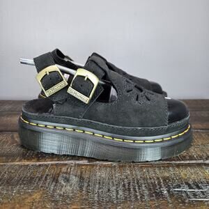 NEW Dr. Martens Dunnet Flower Sandal Womens Size 7 Black Suede Platform Shoes
